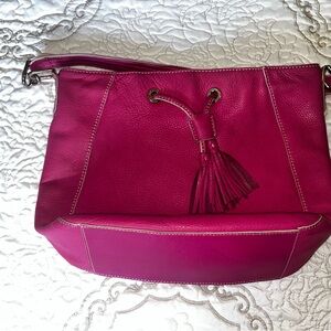 Vibrant Pink Leather Hobo Bag with Tassel Liz Claiborne